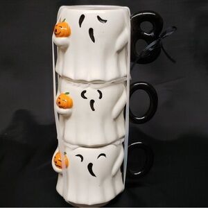Arlington Designs Set of 3 Ceramic Ghosts Holding Pumpkins Stacking Mugs